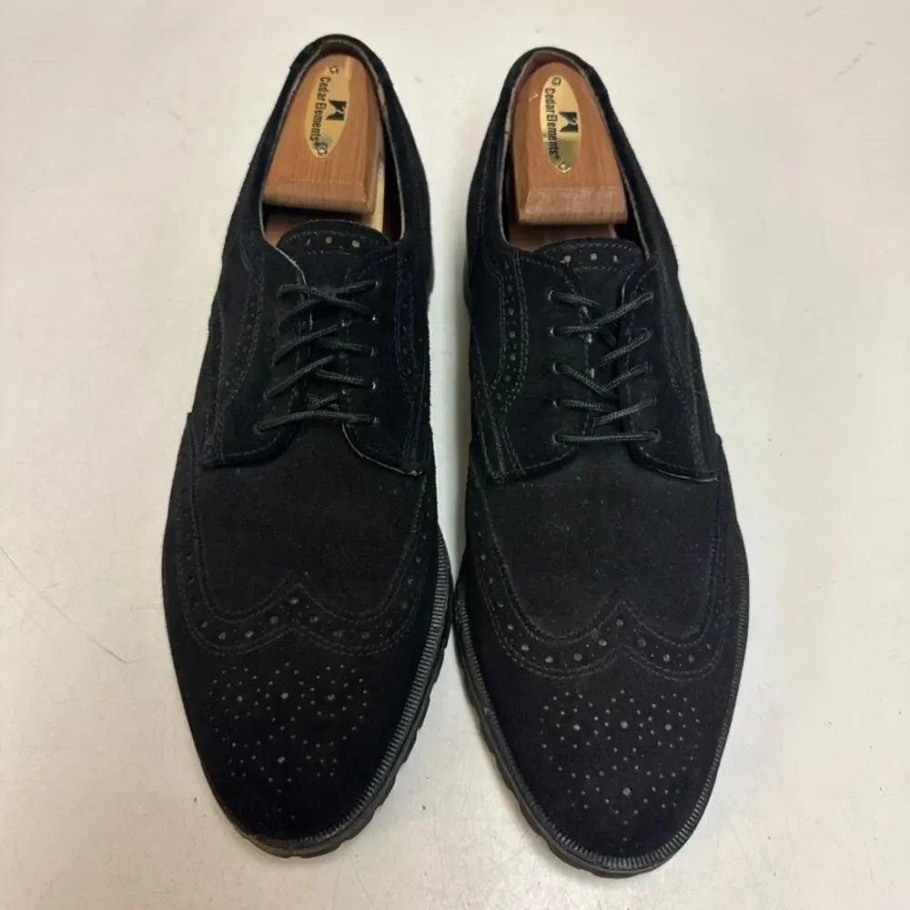 EXCELLENT Rancourt & Co x Cole Haan Black Suede Wingtip Vibram Made in USA 8.5 D